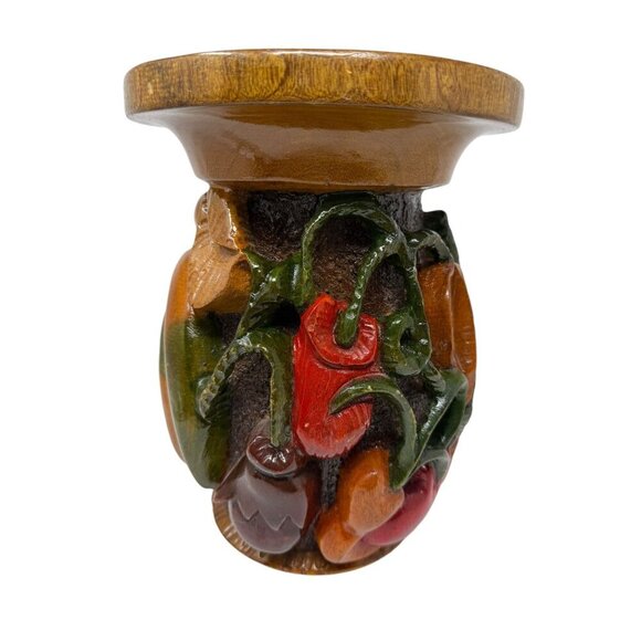 Vintage Carved Wooden Fruit Motif Vase Holder Planter 1970s OOAK - Picture 2 of 9